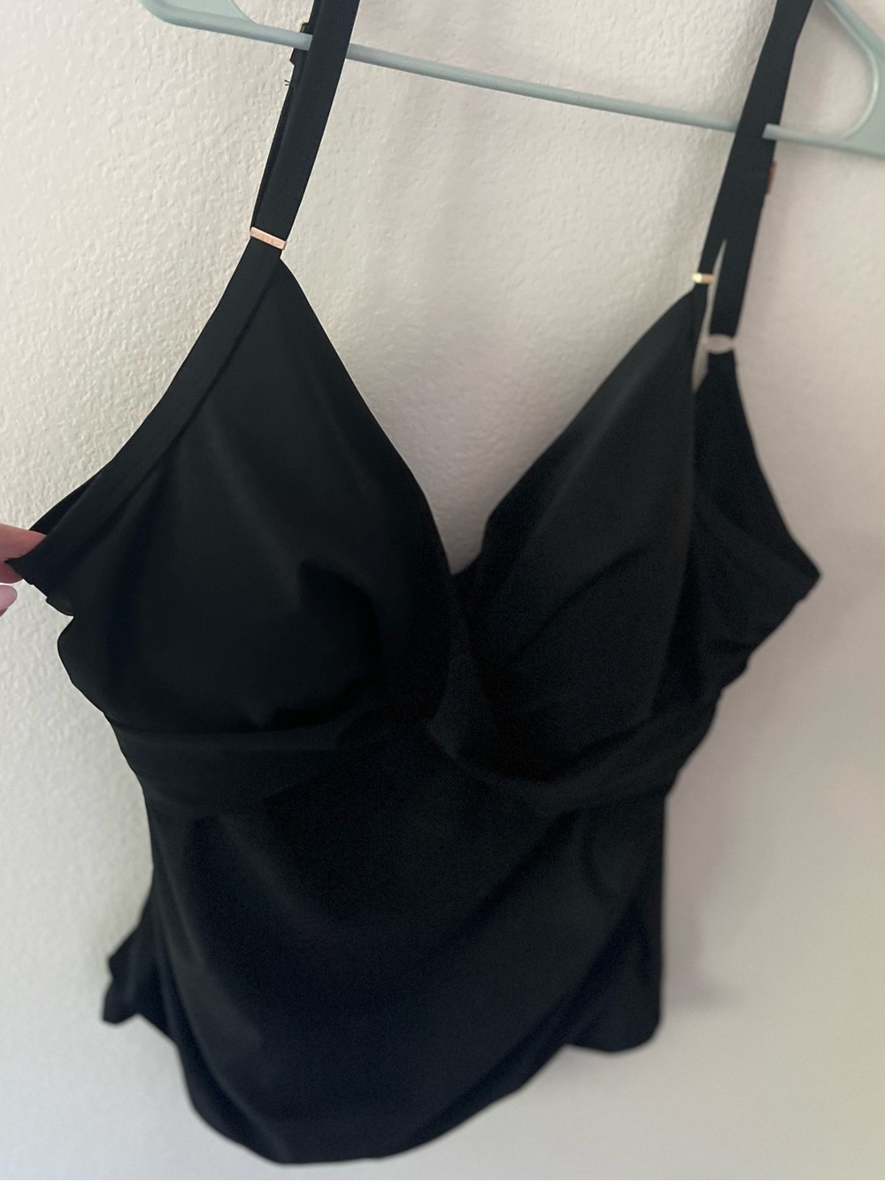 NWT Nicole Miller Black Tankini Top Adjustable Straps Ruching 3X Plus Size